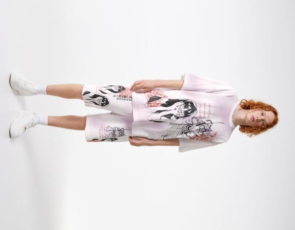 Bershka Anime Print Bermuda Korte Broek Heren Wit | pg3AX0aQkfM