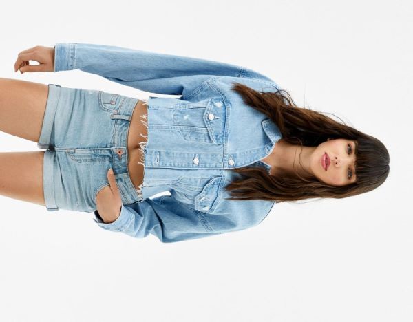 Bershka Basic Denim Korte Broek Dames Lichtblauw | 96jXZ6RdQMq