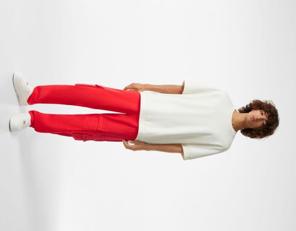 Bershka Colored Cargo Jeans Broek Heren Rood | g6dRAo1GkDw