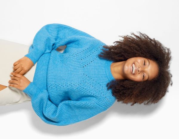 Bershka Crew Neck Geribbeld Trui Truien Dames Blauw | jqmQfYEFc9I