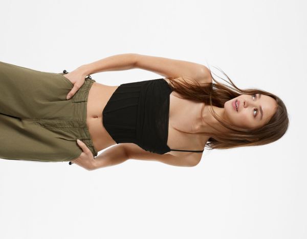 Bershka Draped Tulle Corset Topjes Dames Zwart | Zh83eJCAEGR