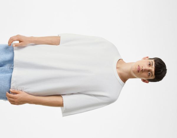 Bershka Faded Plush T-shirts Heren Wit | du6WtVaKstZ