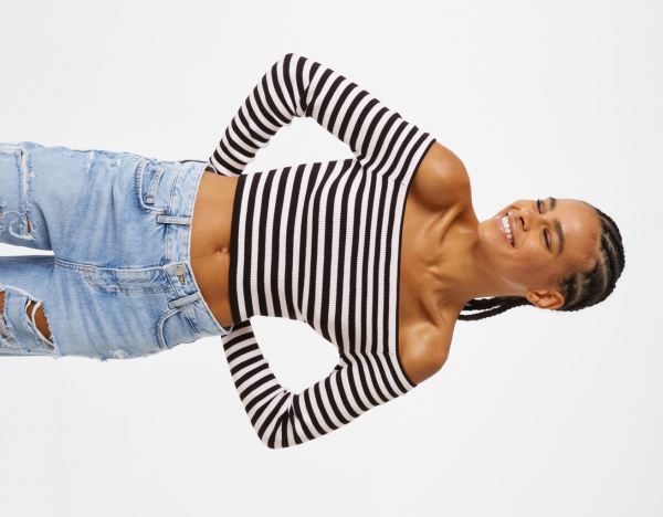 Bershka Geribbeld Trui With Bardot Neckline Truien Dames Room | WZ6GOjTXeMz
