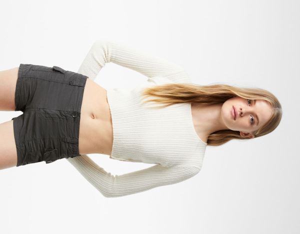 Bershka Katoenen Cargo With Pocket Korte Broek Dames Grijs | tbrkyExXg7R