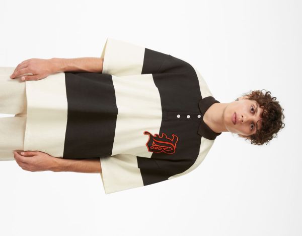 Bershka Kort Sleeve Polo Shirt With Gothic Print T-shirts Heren Zwart | fN34EVi57tI
