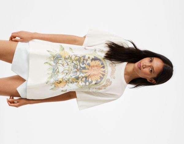Bershka Kort Sleeve With Print T-shirts Dames Wit | 5ejewAcBgVX