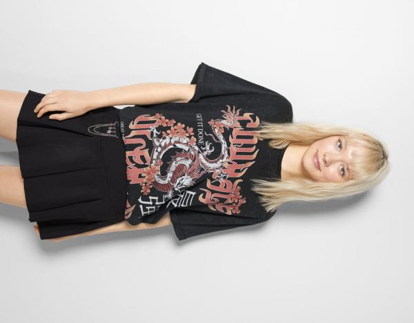 Bershka Kort Sleeve With Print T-shirts Dames Zwart | KGprhKgKLWA