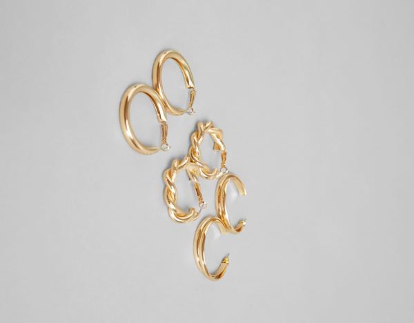Bershka Set Of 3 Pairs Of Double Textured Hoop Earrings Sieraden Dames Goud | OQdDioKBNaK