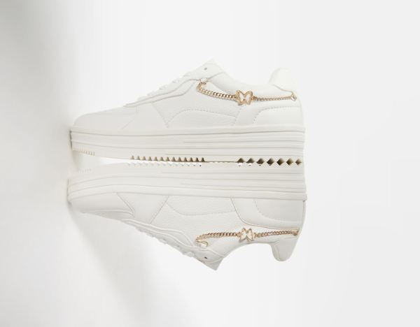 Bershka With Beaded Riemen Sneakers Dames Wit | KlkJ6kDpvti