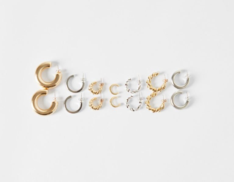 Bershka 7-pack Of Hoop Earrings Sieraden Dames Goud | WFWn9HuNCqC