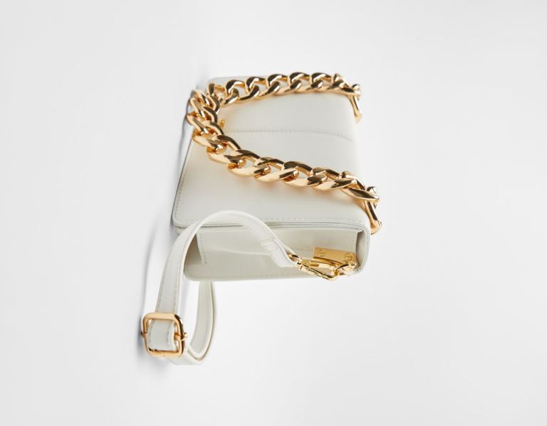 Bershka Accordion Clutch With Chain Tassen Dames Wit | P1tkAdmq14d