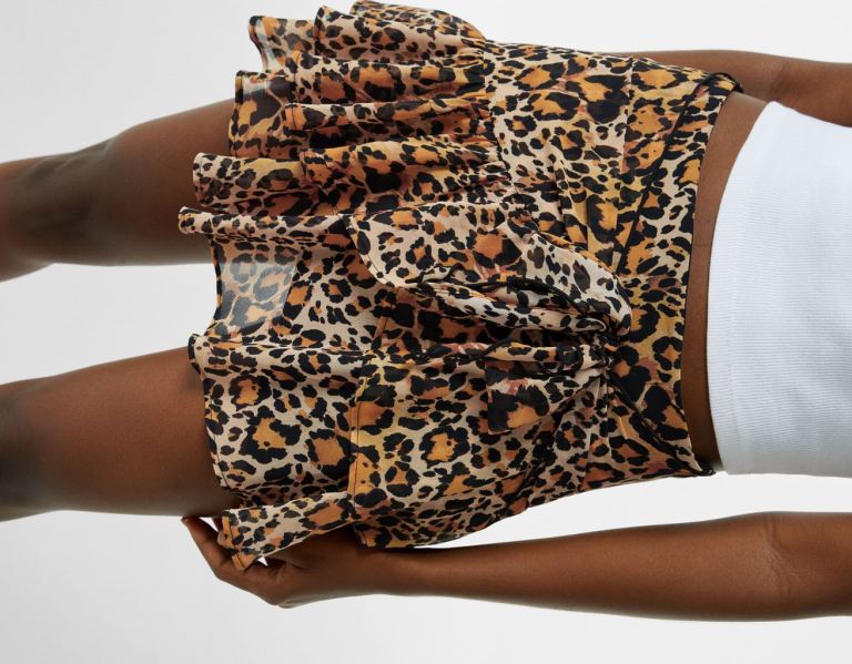 Bershka Animal Print Ruffled Mini Rokken Dames Gekleurd | QVinJkmk6Rj