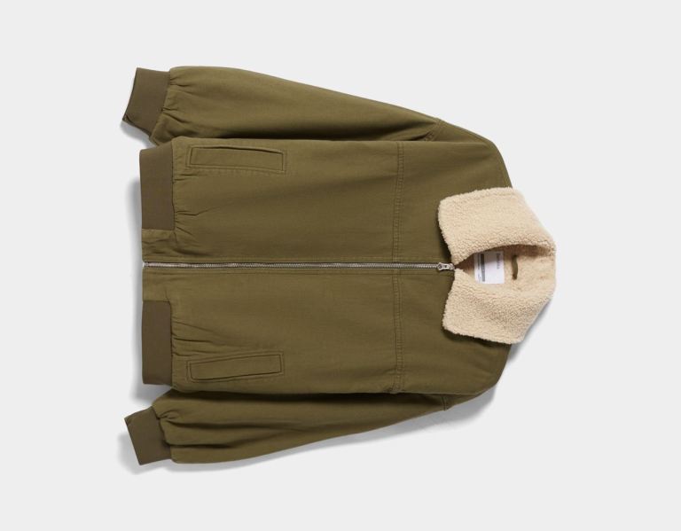 Bershka Aviator Bomber With Faux Fur Collar Jassen Dames Khaki | 7RqHJdEzdjR
