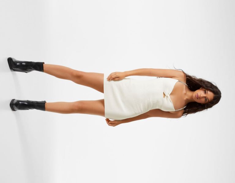 Bershka Bandjes Gebreid Featuring Bejeweled Straps Jurken Dames Wit | M0Vmgt7mSgN