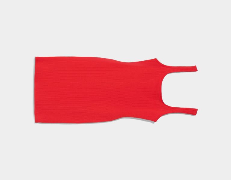 Bershka Bandjes Geribbeld With Scoop Neckline Jurken Dames Rood | 5J871QsSO9V