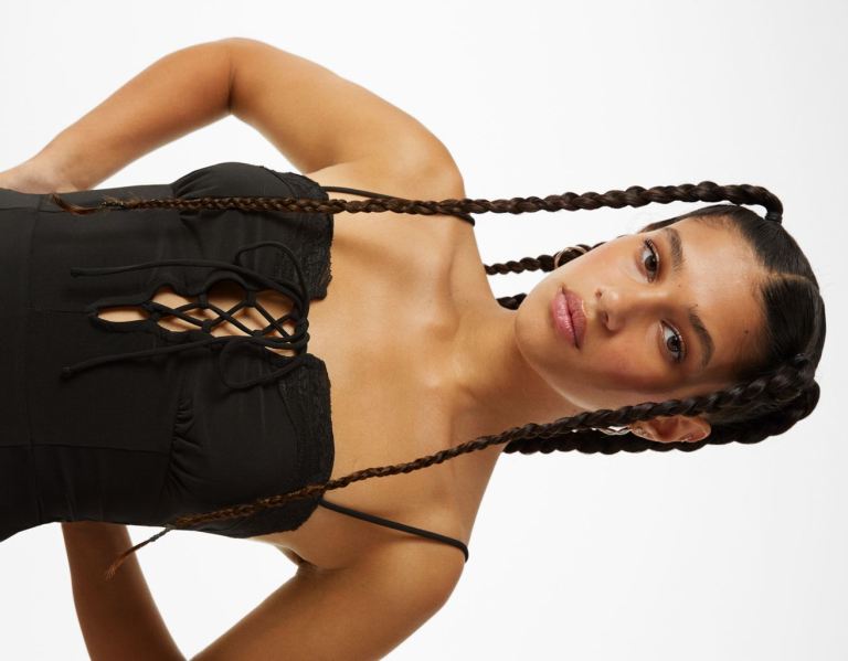 Bershka Bandjes Kanten Midi Jurken Dames Zwart | jLQ0LlLV6uU