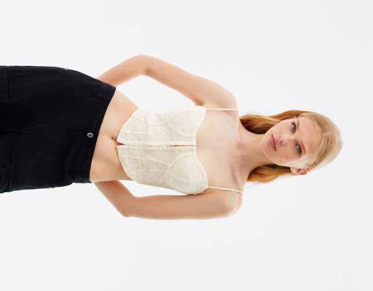 Bershka Bandjes Rustic Fabric Corset Topjes Dames Wit | QrCY7vp7DkJ