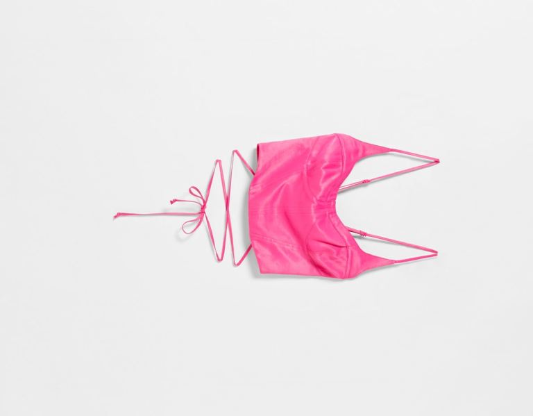 Bershka Bandjes Satin Corset Topjes Dames Fuchsie | qp6VVYqIYCn