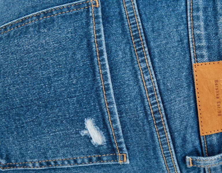 Bershka Basic Denim Korte Broek Dames Blauw | z3w1s4l9Vyc