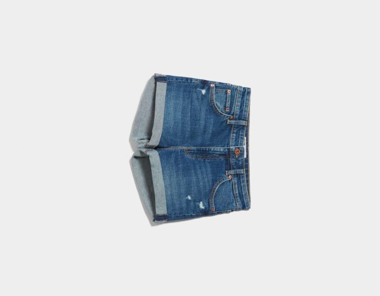 Bershka Basic Denim Korte Broek Dames Blauw | z3w1s4l9Vyc