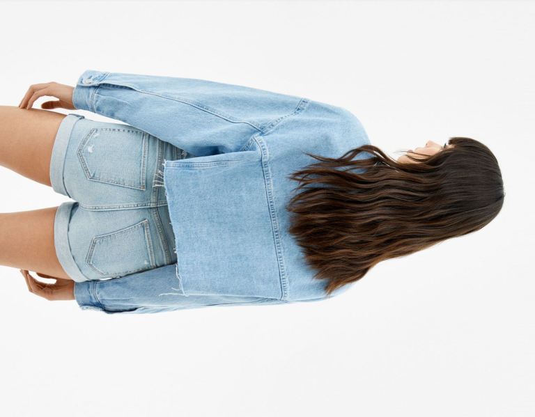 Bershka Basic Denim Korte Broek Dames Lichtblauw | 96jXZ6RdQMq