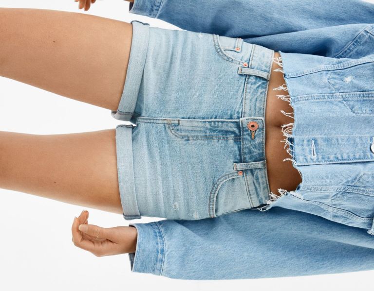 Bershka Basic Denim Korte Broek Dames Lichtblauw | 96jXZ6RdQMq