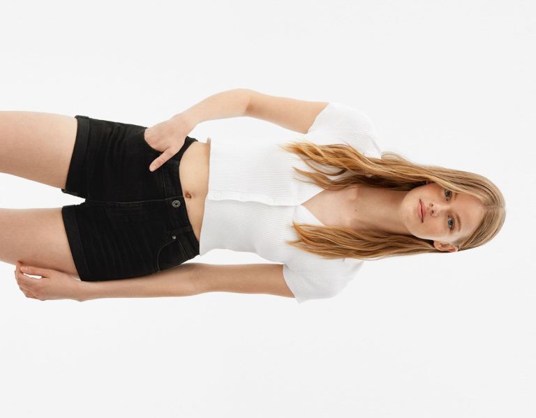 Bershka Basic Denim Korte Broek Dames Zwart | AZxAq0cRydN