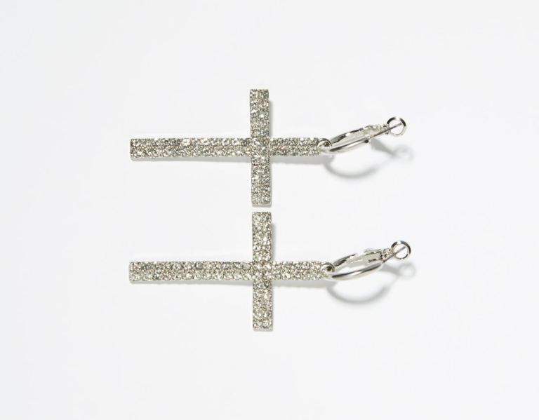 Bershka Bejeweled Cross Earrings Sieraden Dames Zilver | eZPNQKY5bQu
