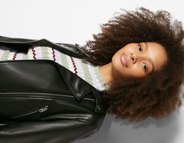 Bershka Belted Faux Leren Biker Jassen Dames Zwart | jRquTd6l3eC