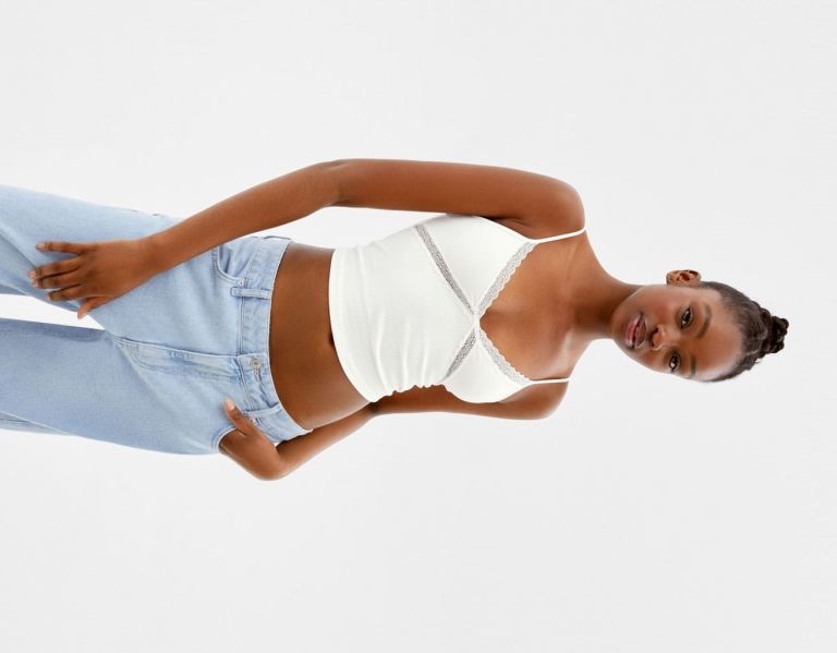 Bershka Blonde Kanten With Straps Topjes Dames Wit | RNZQ1TfG6h0