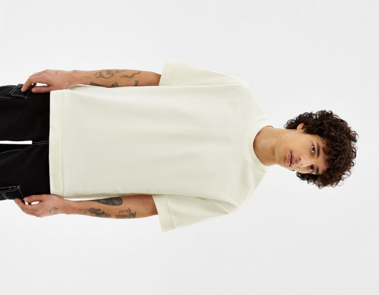 Bershka Boxy-fit Kort Sleeve T-shirts Heren Wit | Dc5K2674Jjt