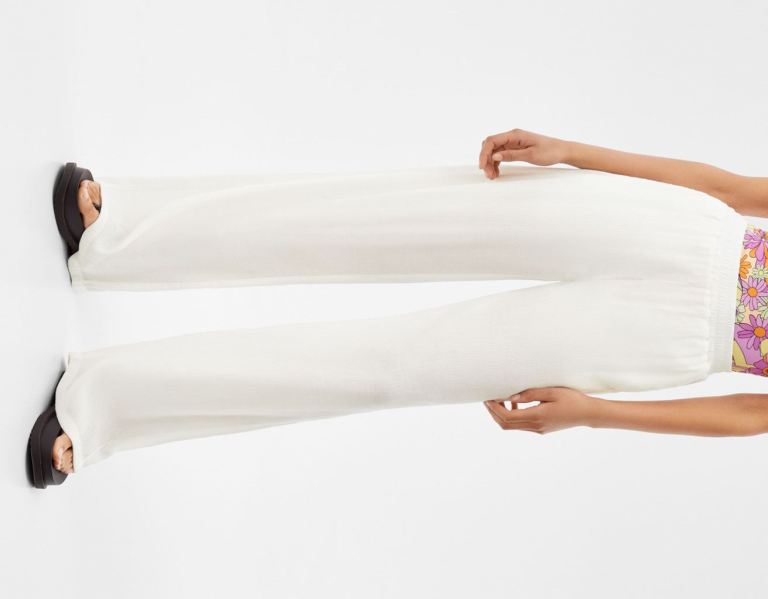 Bershka Brede-leg Crepe Broek Dames Wit | qUXPDBbjPbf