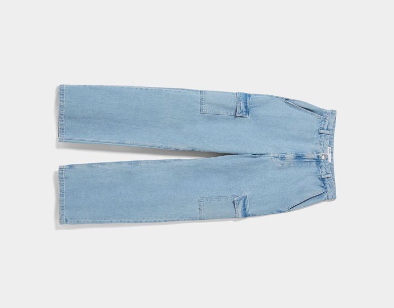 Bershka Brede-leg Jeans Cargo Dames Lichtblauw | 03OYiY8Qctg