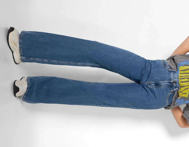 Bershka Brede-leg Jeans Dames Blauw | 7n4q4gu7l1N