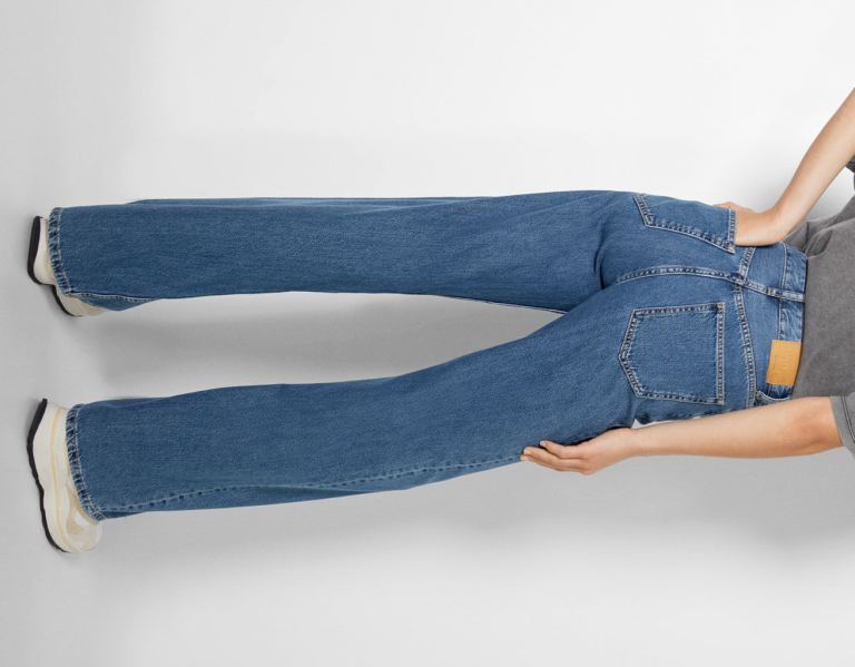 Bershka Brede-leg Jeans Dames Blauw | 7n4q4gu7l1N