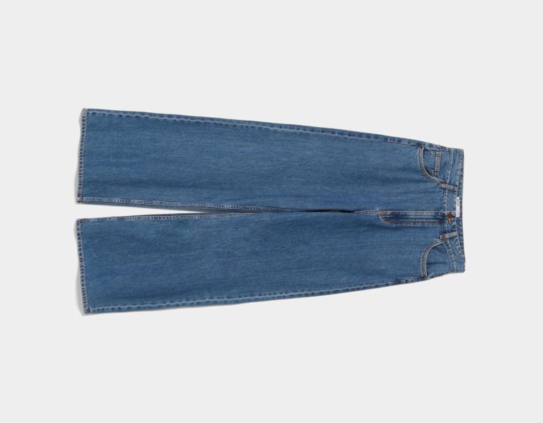 Bershka Brede-leg Jeans Dames Blauw | 7n4q4gu7l1N