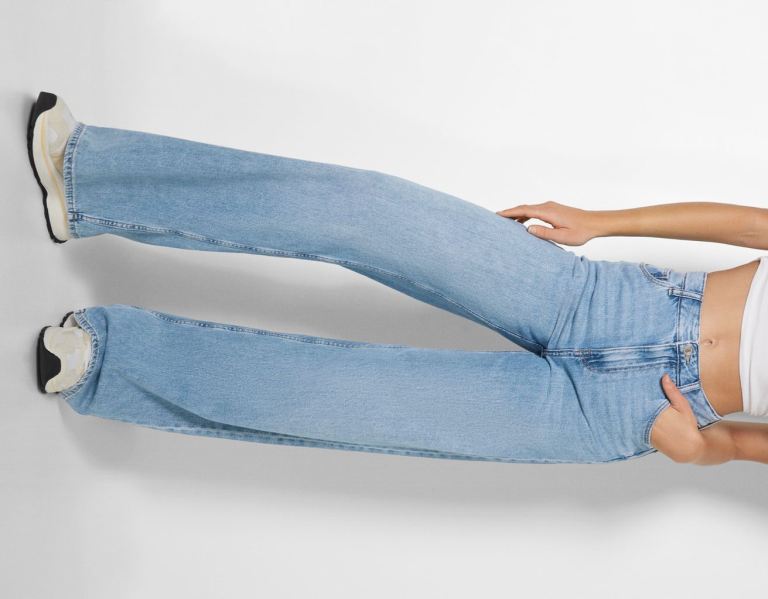 Bershka Brede-leg Jeans Dames Lichtblauw | k9GHOP9u8cE