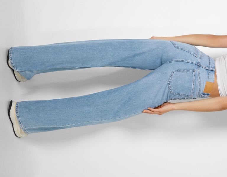 Bershka Brede-leg Jeans Dames Lichtblauw | k9GHOP9u8cE