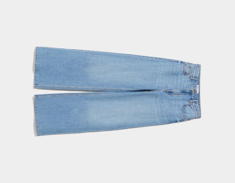 Bershka Brede-leg Jeans Dames Lichtblauw | k9GHOP9u8cE
