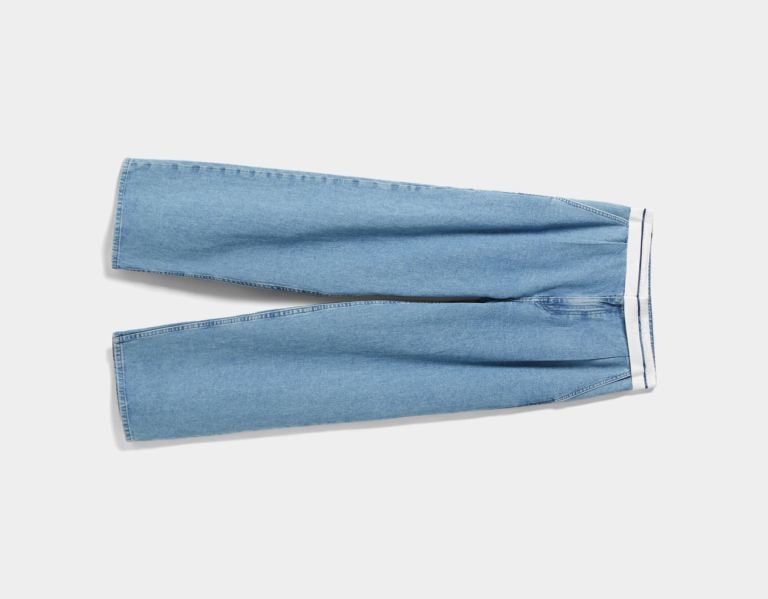 Bershka Brede-leg Rolled Taille Jeans Dames Lichtblauw | PEuHQRmtutR