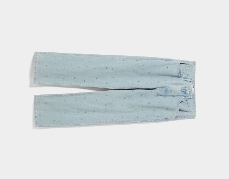 Bershka Brede-leg ‘90s With Rhinestones Jeans Dames Lichtblauw | tpMgMABx3oo