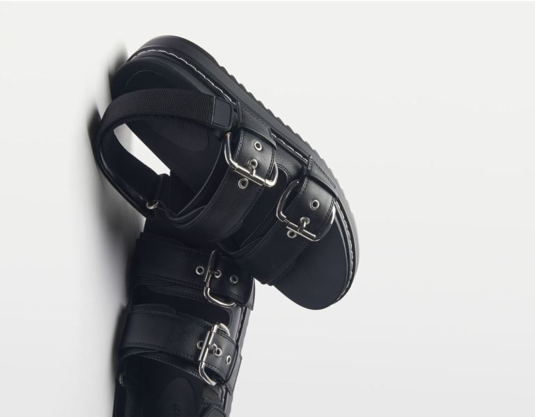 Bershka Buckled Platform Platte Sandalen Dames Zwart | 3f6qoT7ixCy