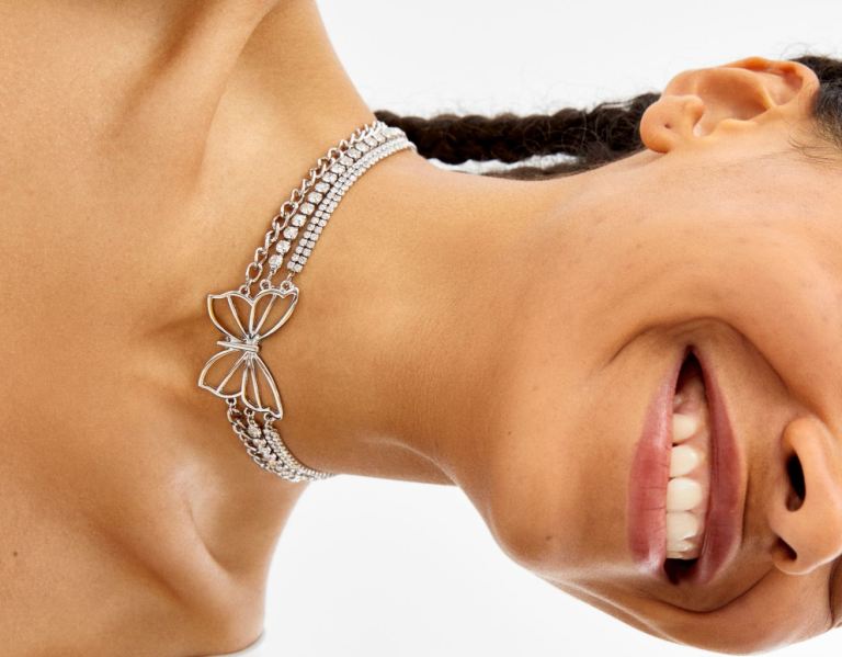 Bershka Butterfly Choker Necklace Sieraden Dames Zilver | GpjGdY8GdgT
