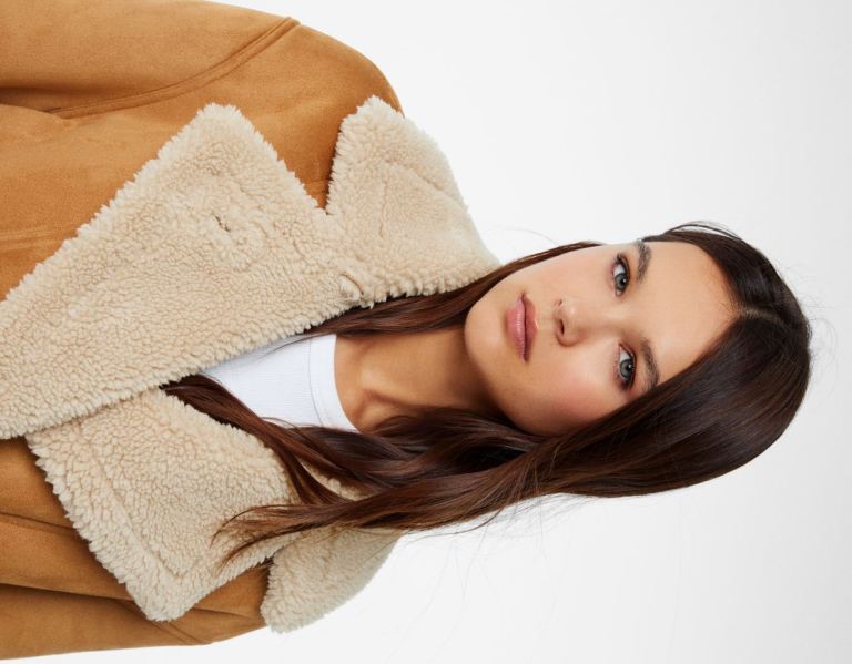 Bershka Buttoned Double-faced Jassen Dames Lichtbruin | j65w3q40166