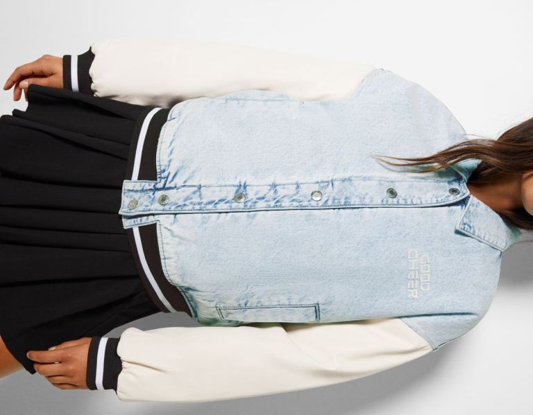 Bershka College Bomber With Faux Leren Sleeves Jassen Dames Lichtblauw | T1Z8z1Y5ZyY