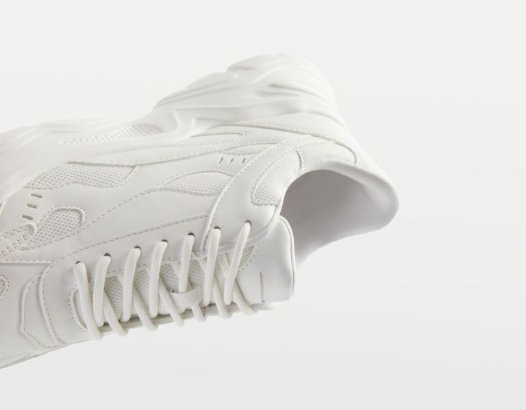 Bershka Contrasting Mesh Sneakers Heren Wit | 99zvTYtF45A