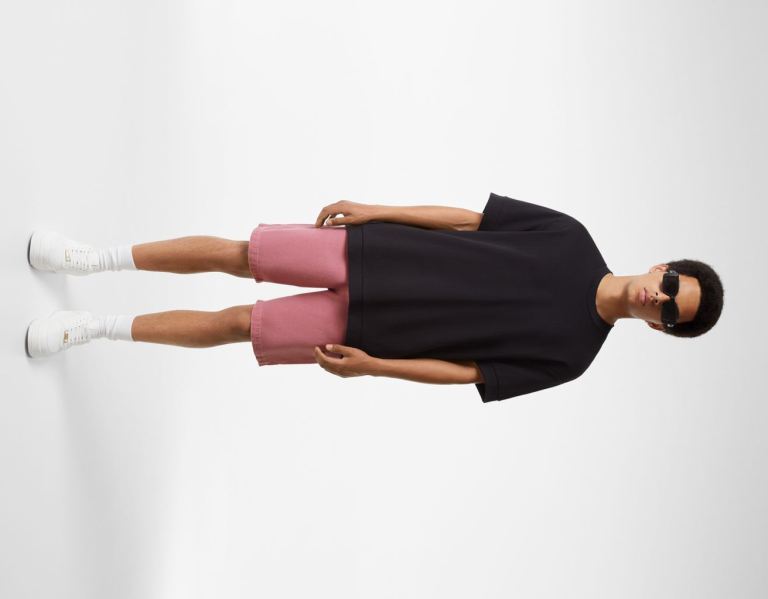 Bershka Contrasting Thread Carpenter Bermuda Korte Broek Heren Roze | Bqe8iXBQBFf