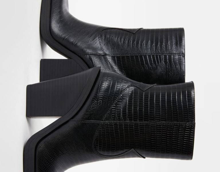 Bershka Cowboy High-heel Enkellaars Dames Zwart | Rk4C0D97kiE