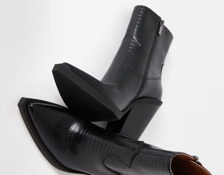 Bershka Cowboy High-heel Enkellaars Dames Zwart | Rk4C0D97kiE