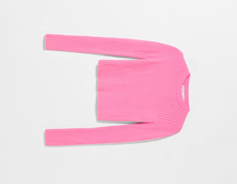 Bershka Crew Neck Geribbeld Microfur Trui Truien Dames Roze | UHs60TdQ6Um